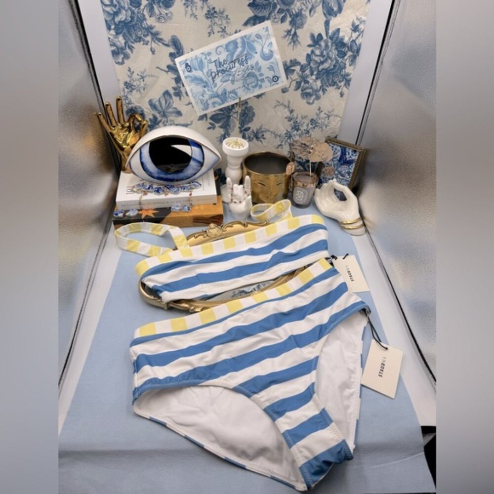 🆕 STAUD 🧿 NWT ColorBlock Stripe Bikini Set: Liv Top Sz L + Devon Bottom Sz XL - Picture 2 of 16